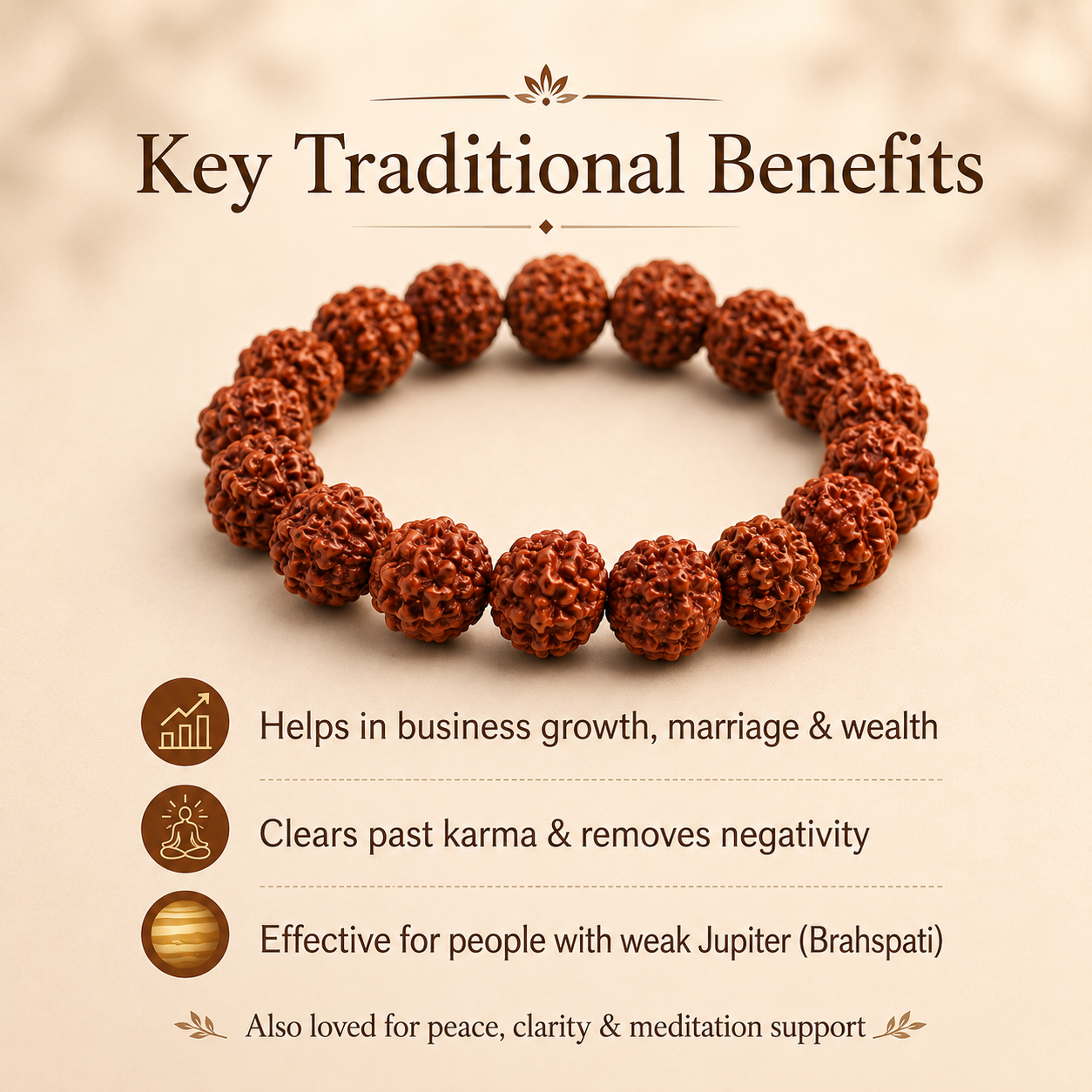 5 Mukhi Rudraksha Bracelet — traditional benefits of the 5 Mukhi bead — KaalVeda