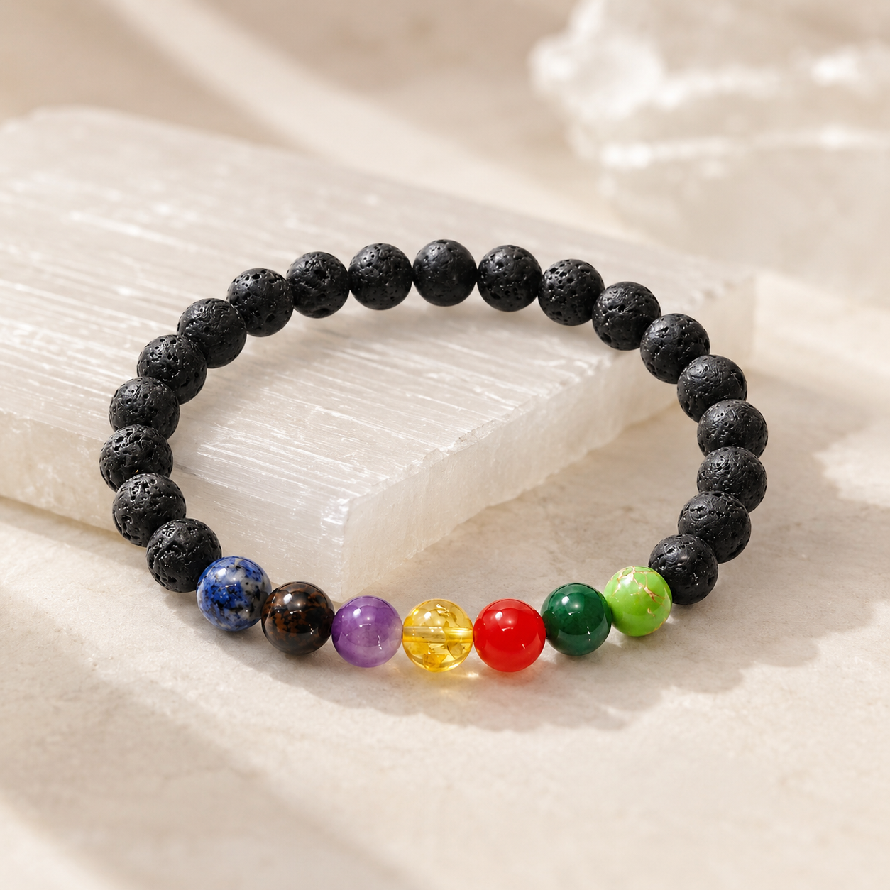 7 Chakra Bracelet — detail of the chakra stone sequence — KaalVeda