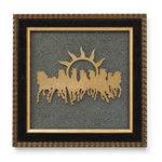 7 Horses Raw Pyrite Frame — gold horses on a raw pyrite ground, framed — KaalVeda