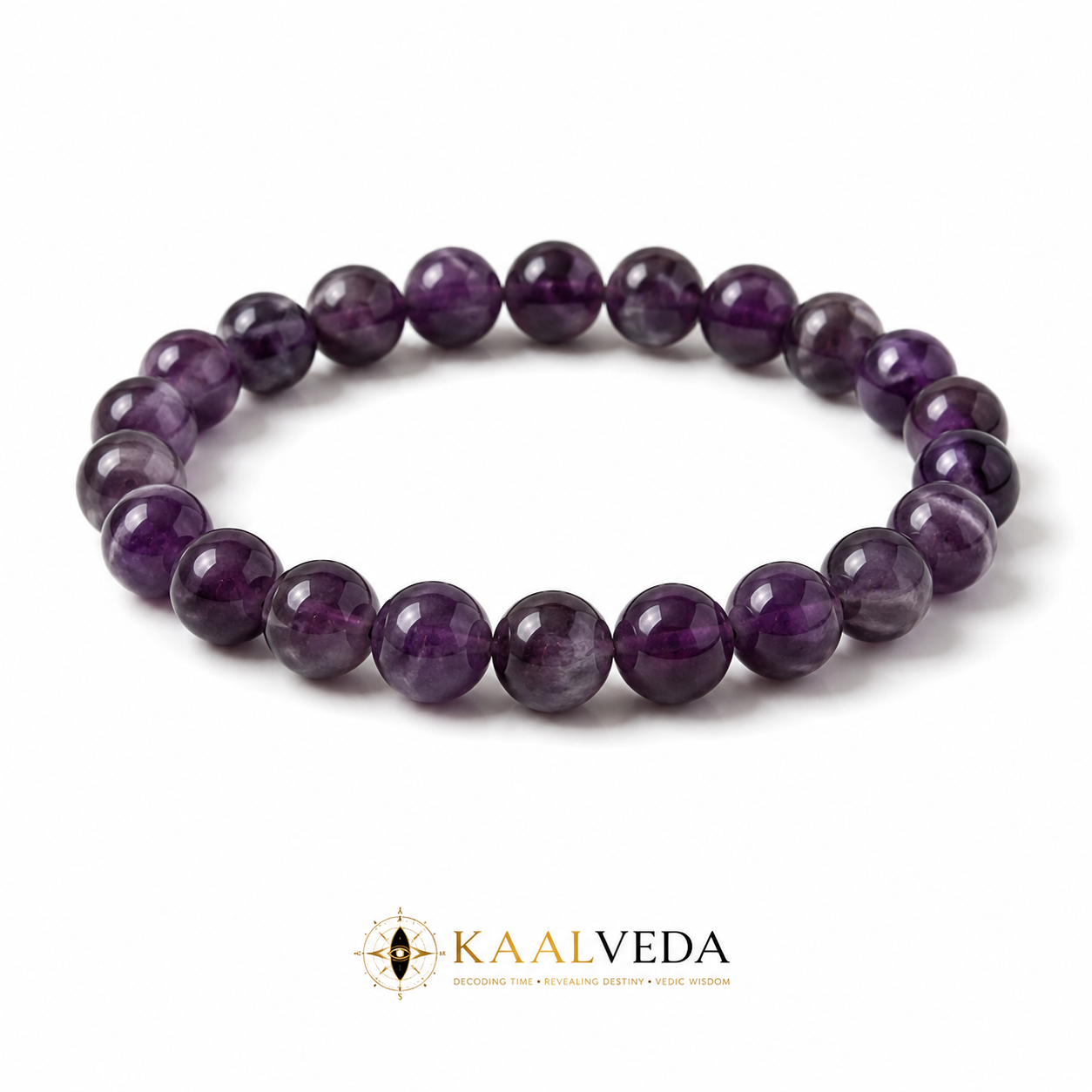 Amethyst Bracelet — natural violet amethyst beads on white — KaalVeda
