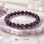 Amethyst Bracelet — angled view of polished amethyst beads — KaalVeda