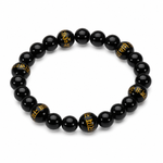 Black Onyx Bracelet with Shani Mantra — polished onyx with gold mantra beads — KaalVeda