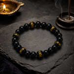 Black Onyx Bracelet with Shani Mantra — worn on the wrist — KaalVeda