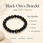Black Onyx Bracelet with Shani Mantra — protection, strength, stamina, confidence — KaalVeda