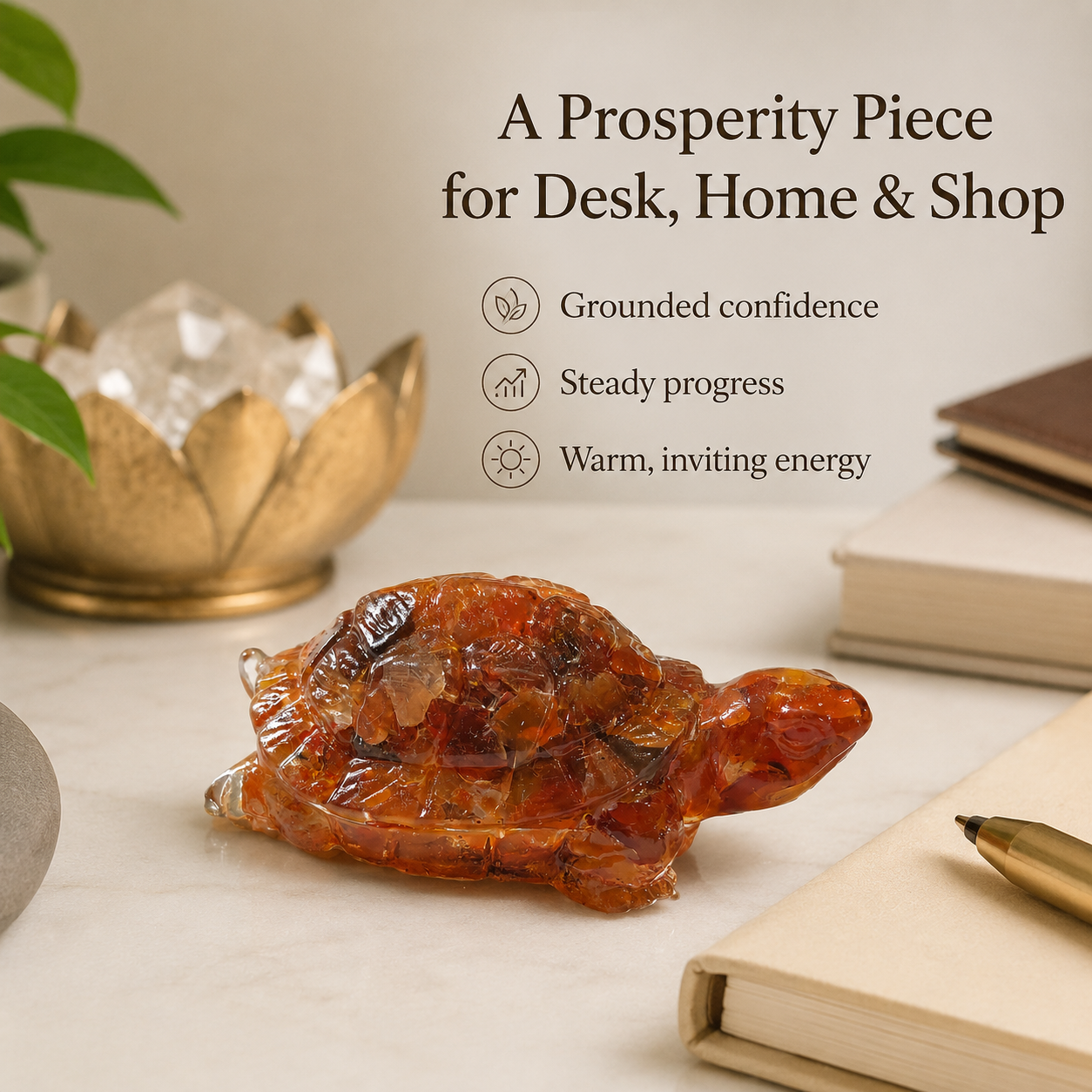 Carnelian Tortoise — a prosperity piece for desk, home and shop — KaalVeda