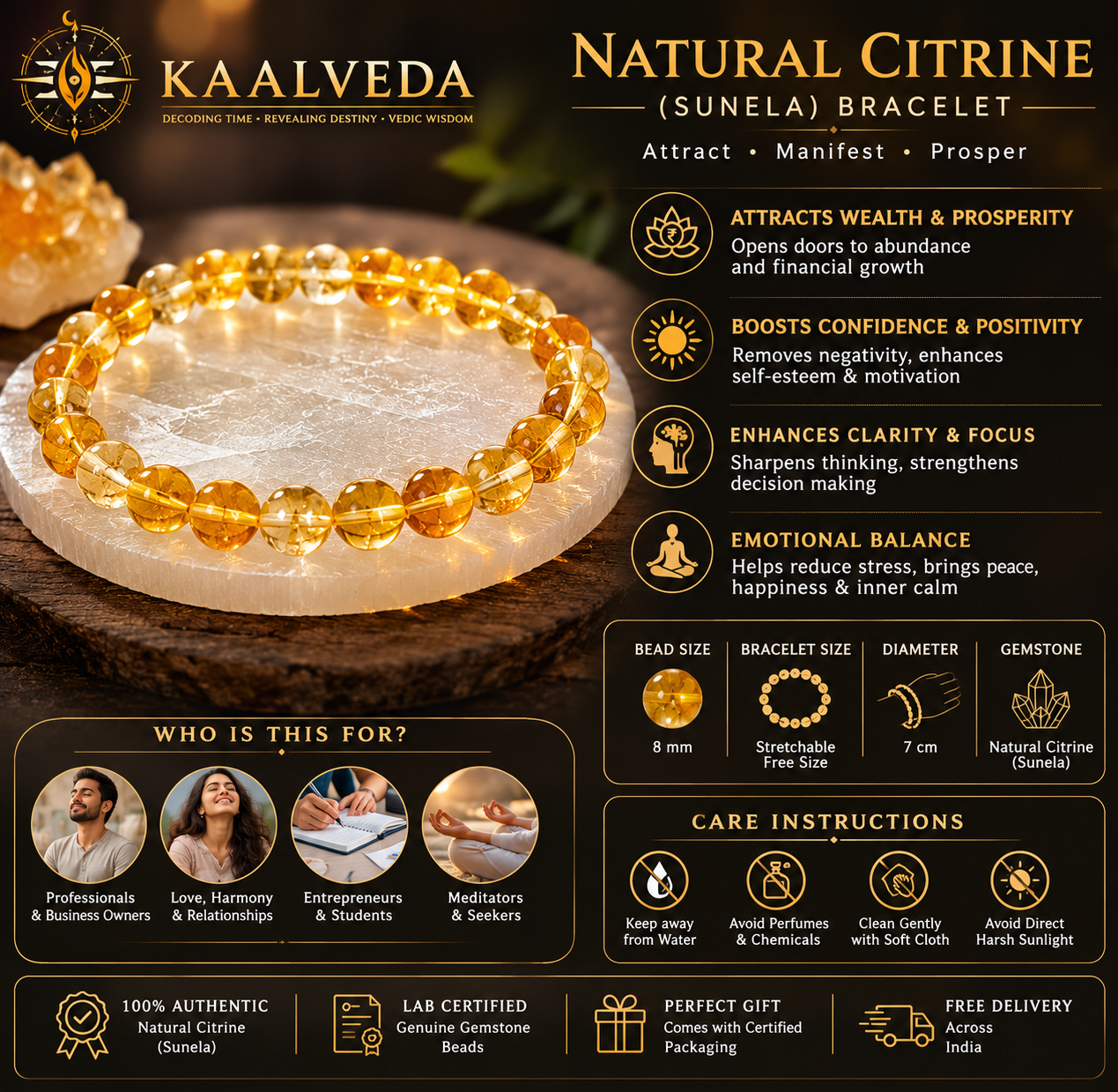 Citrine Bracelet — who it's for and care instructions — KaalVeda