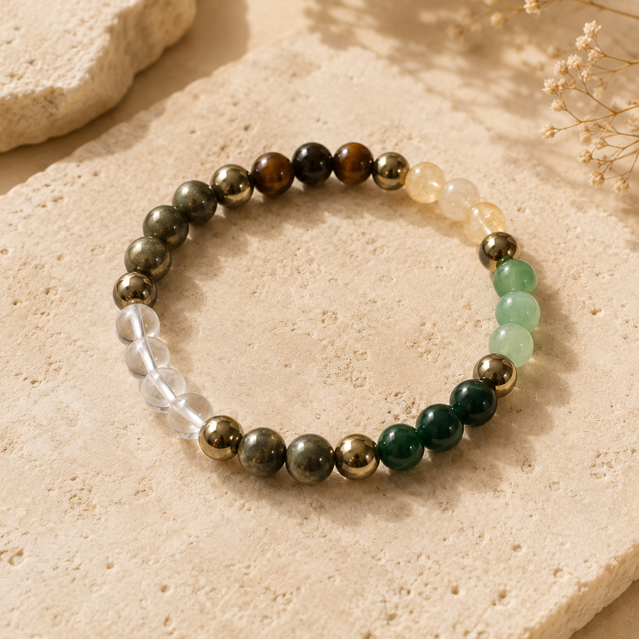 Dhan Yog Bracelet — the five wealth stones on natural stone — KaalVeda