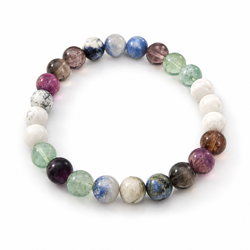 Education & Study Focus Bracelet — seven natural study stones on white — KaalVeda