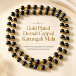 Gold-Plated Capped Karungali Mala — black ebony beads with gold-plated caps — KaalVeda