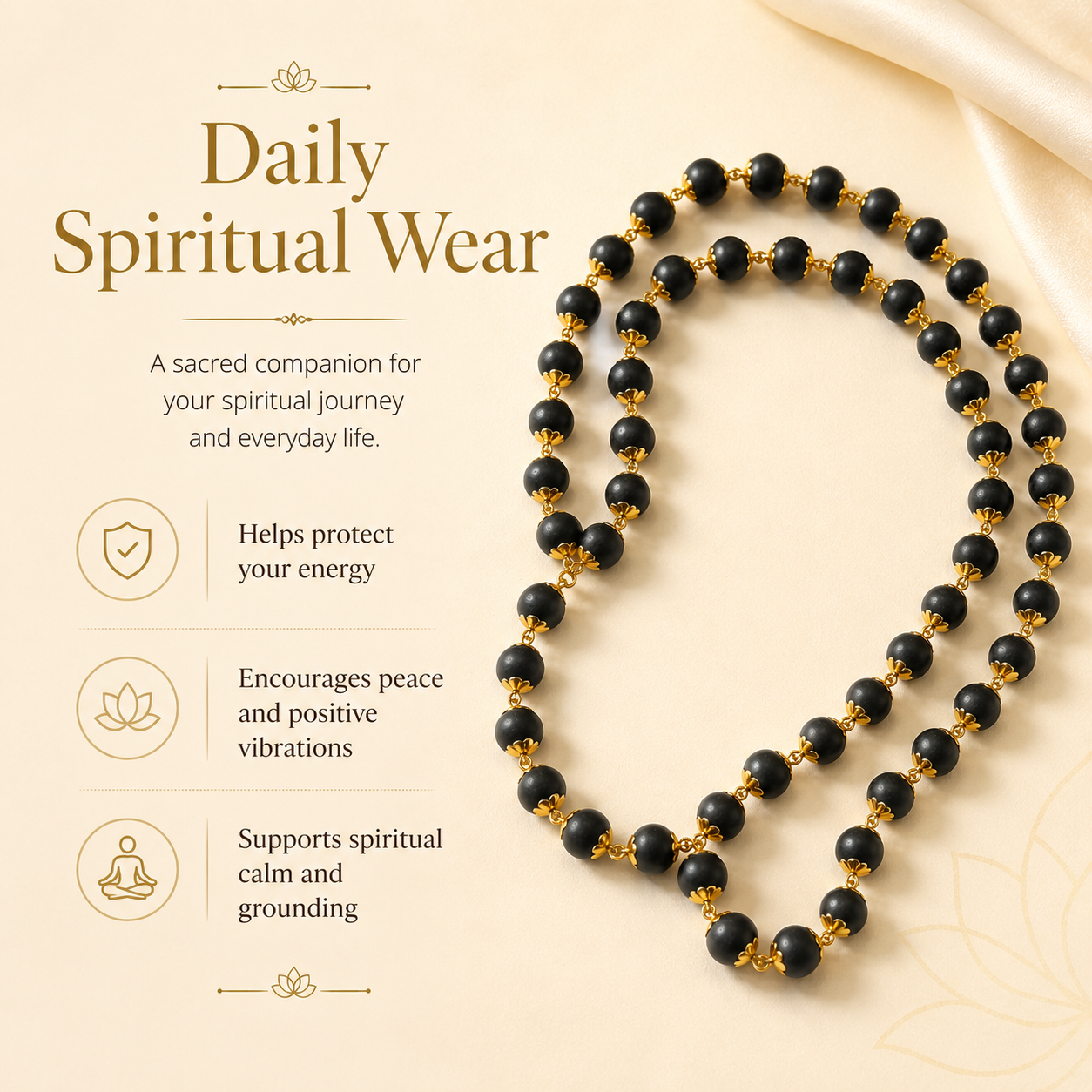 Gold-Plated Capped Karungali Mala — for daily spiritual wear — KaalVeda