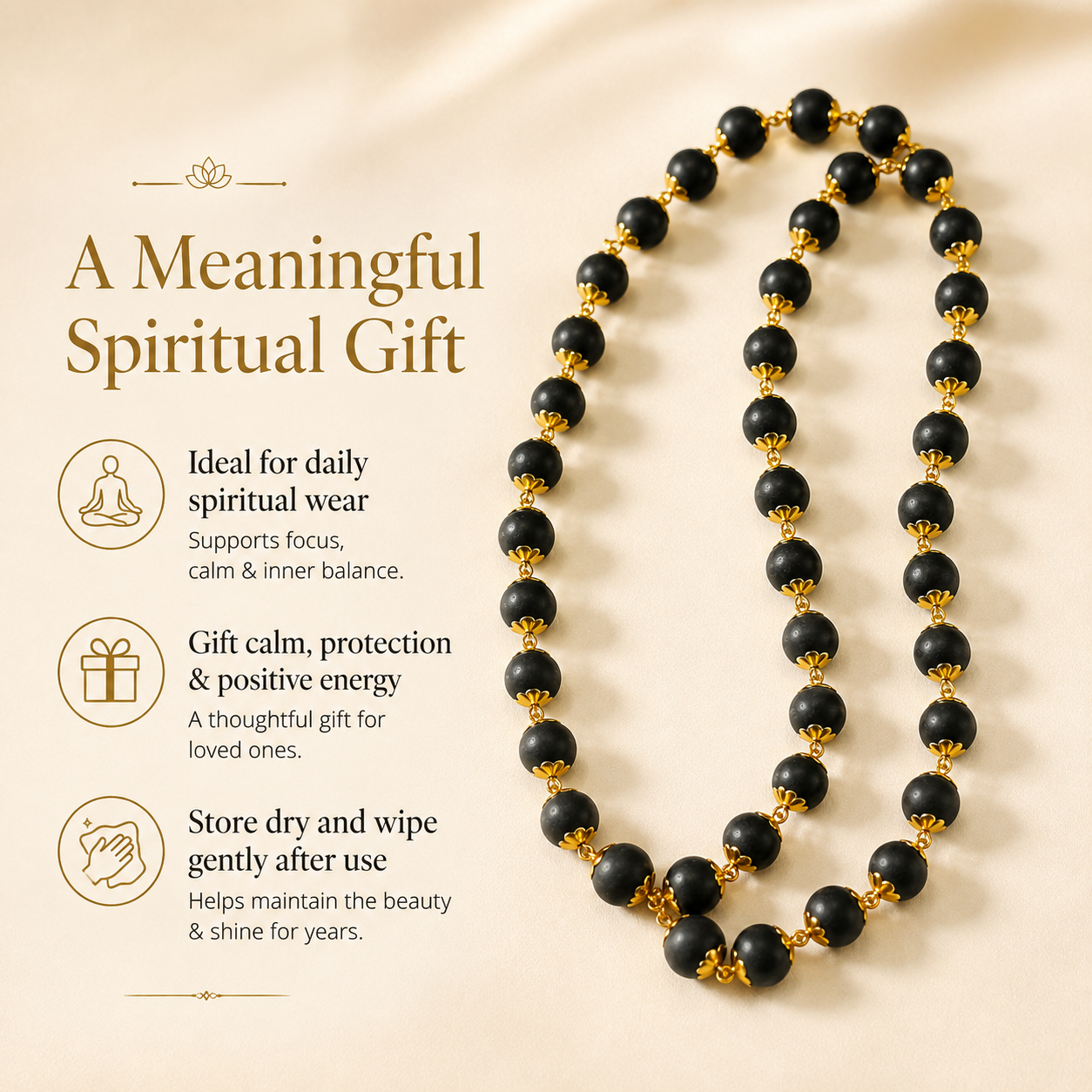 Gold-Plated Capped Karungali Mala — a meaningful spiritual gift — KaalVeda