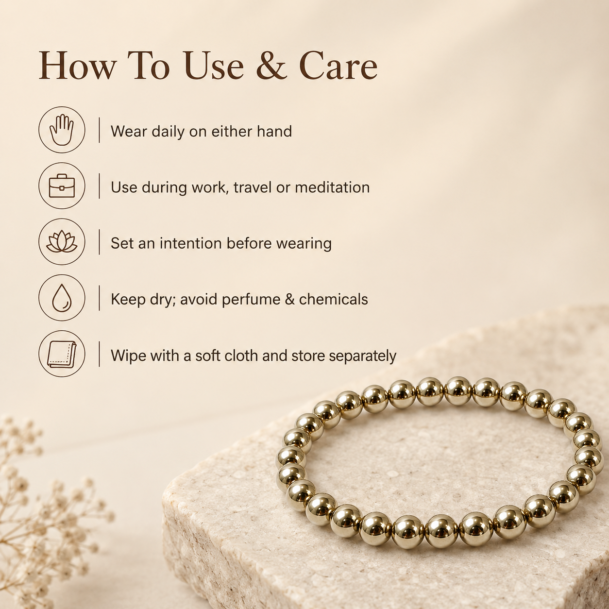 Gold Hematite Bracelet — how to use and care — KaalVeda