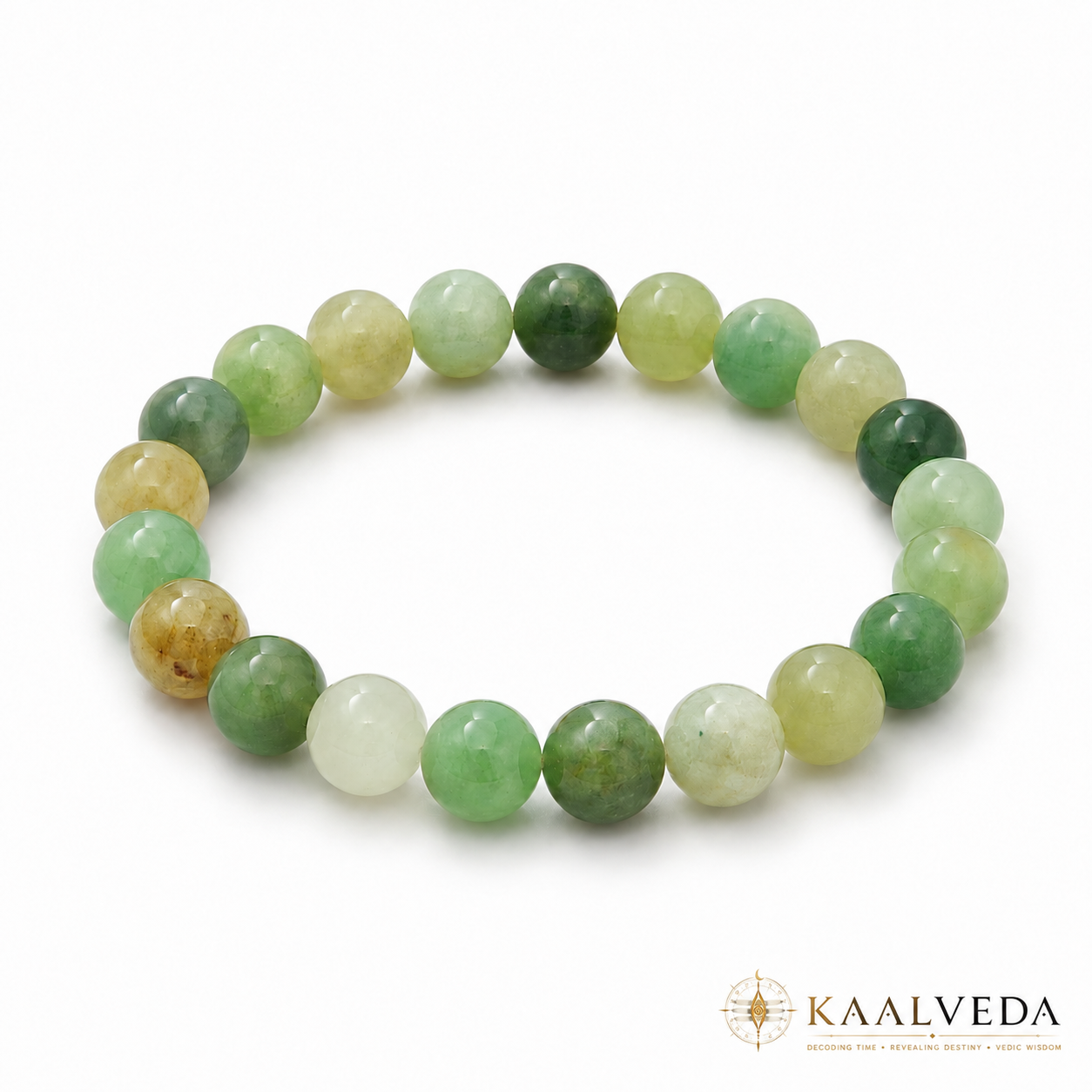 Green Aventurine Bracelet — detail of polished aventurine beads — KaalVeda