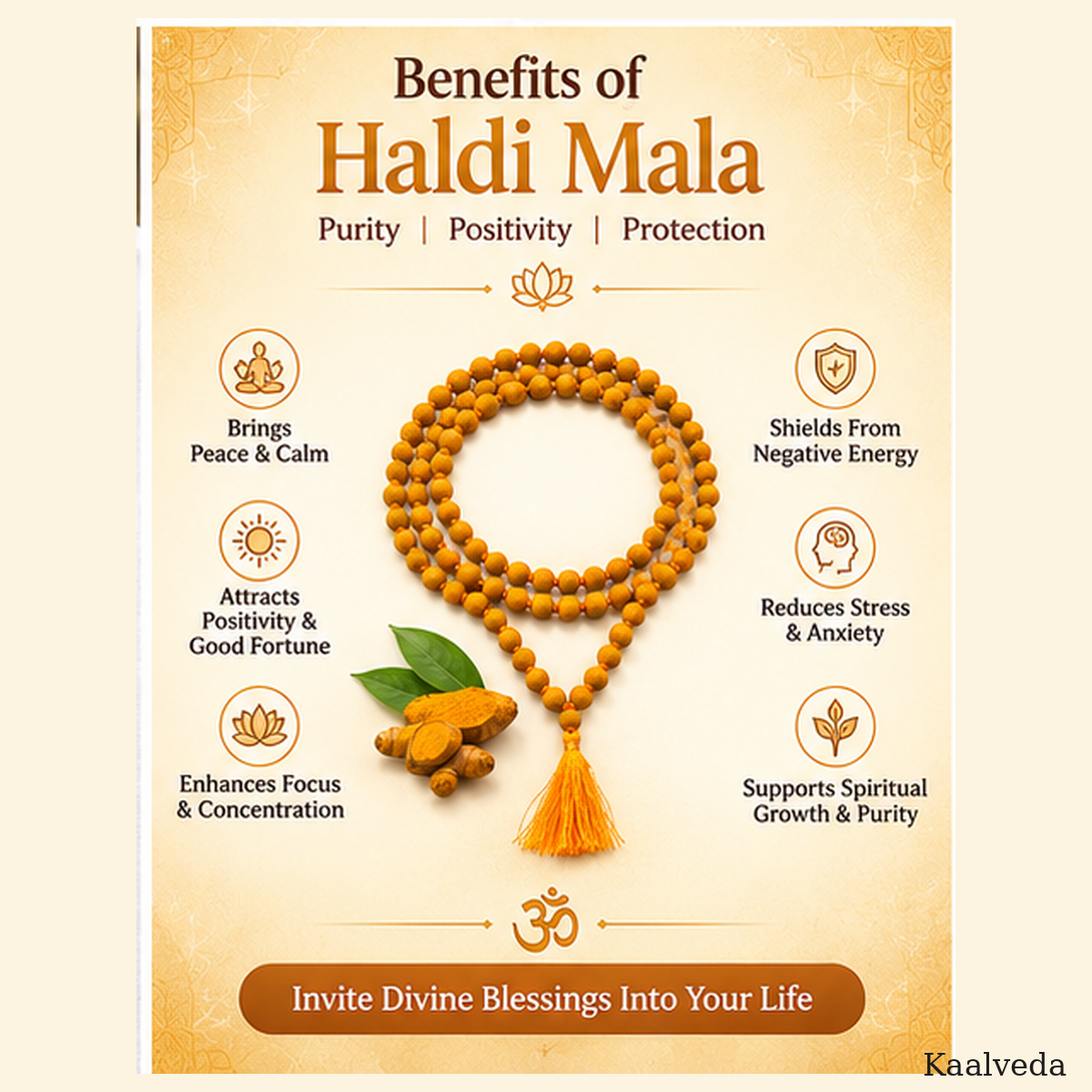 Haldi Mala 108+1 — traditionally worn for purity, positivity and protection — KaalVeda