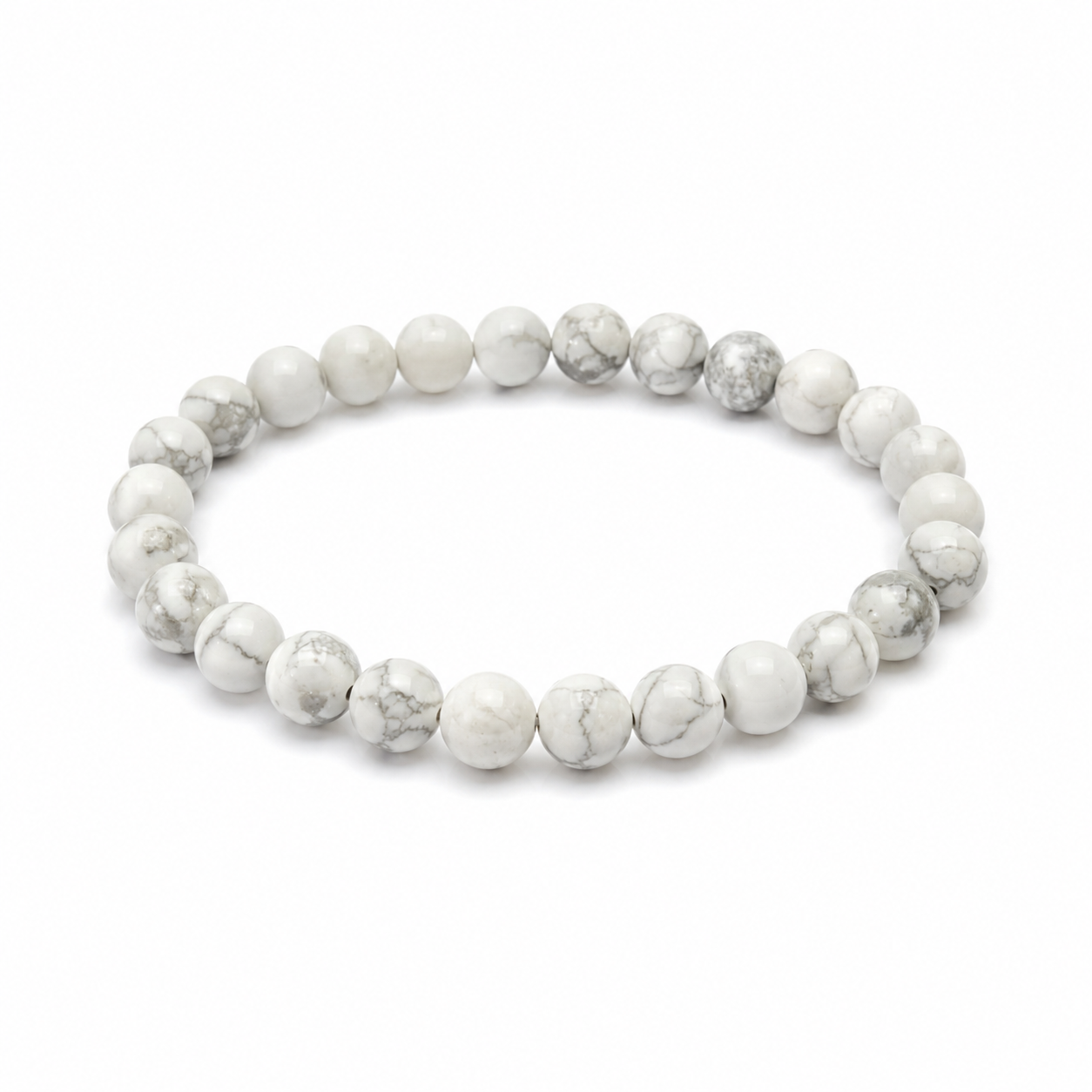 Howlite Bracelet — natural white howlite beads with grey veining — KaalVeda