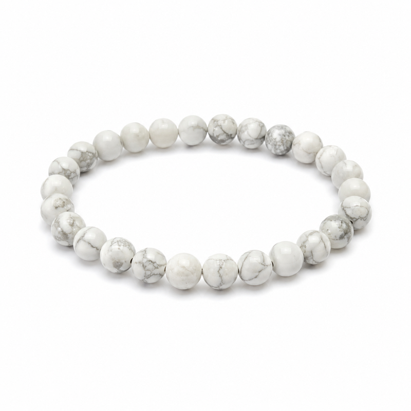 Howlite Bracelet — natural white howlite beads with grey veining — KaalVeda
