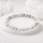 Howlite Bracelet — angled view of the marbled beads — KaalVeda