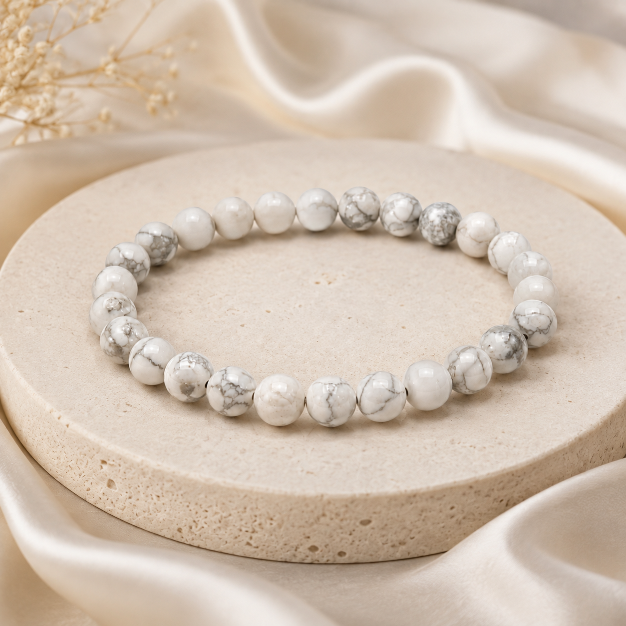 Howlite Bracelet — detail of the natural veining — KaalVeda