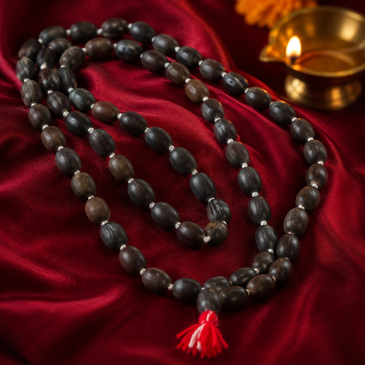 Kamal Gatte Mala 108+1 — detail of the natural lotus seeds — KaalVeda