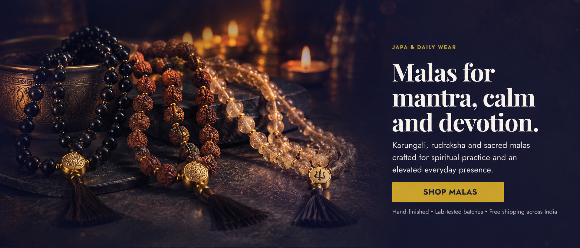 Malas for mantra, calm and devotion — karungali, rudraksha and sacred malas