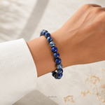 Lapis Lazuli Bracelet — angled view of deep blue lapis beads — KaalVeda