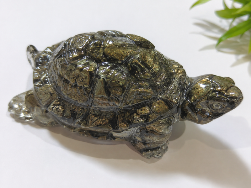 Pyrite Tortoise — top view of the golden pyrite shell — KaalVeda