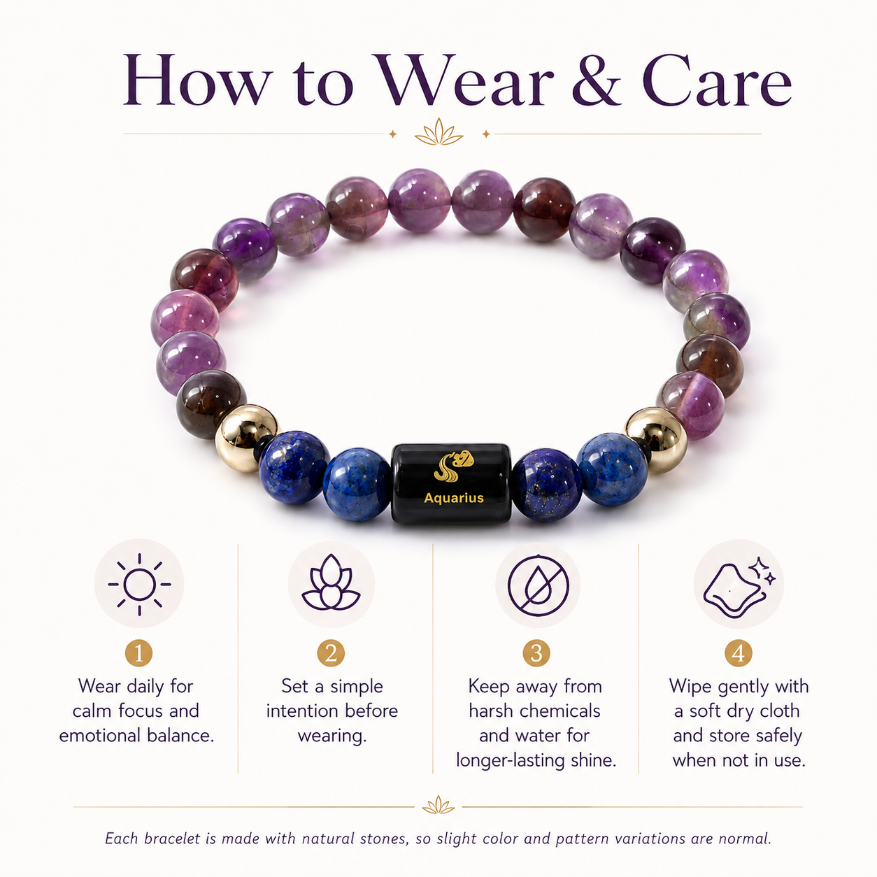 Aquarius Rashi Bracelet — how to wear and care — KaalVeda