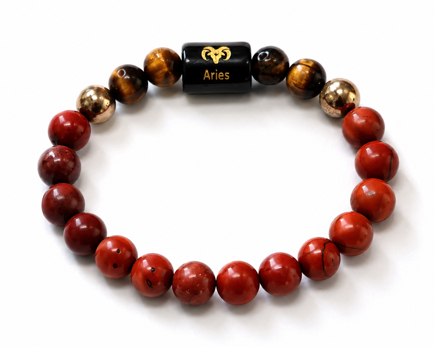 Aries Rashi Bracelet — Red Jasper + Tiger Eye on stretch cord — KaalVeda