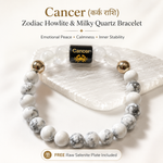 Cancer Rashi Bracelet — Howlite + Milky Quartz on stretch cord — KaalVeda