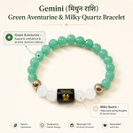 Gemini Rashi Bracelet — what's inside: Green Aventurine + Milky Quartz — KaalVeda