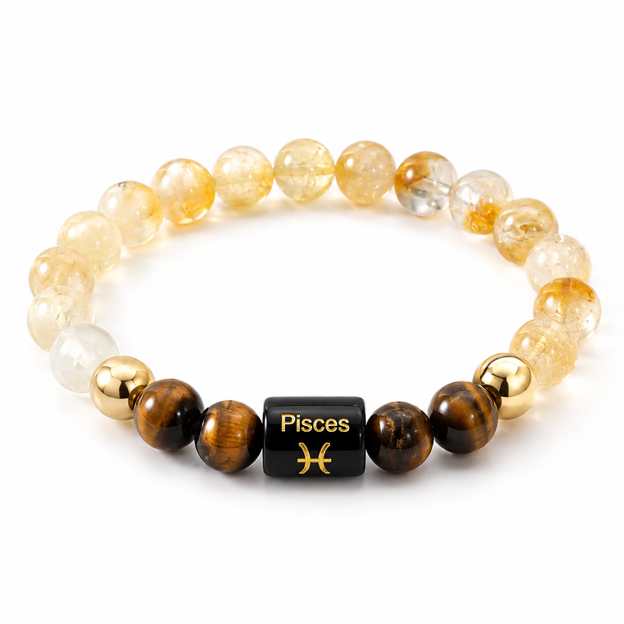 Pisces Rashi Bracelet — Citrine + Tiger Eye on stretch cord — KaalVeda
