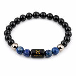 Sagittarius Rashi Bracelet — Black Obsidian + Lapis Lazuli on stretch cord — KaalVeda