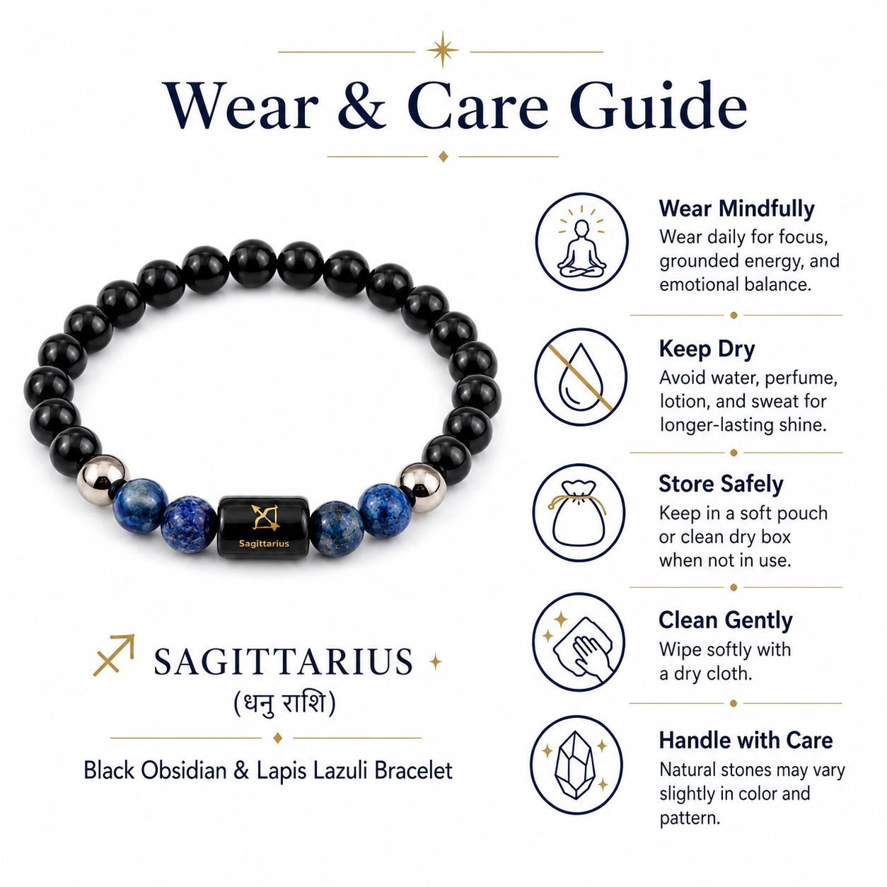Sagittarius Rashi Bracelet — how to wear and care — KaalVeda