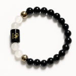 Scorpio Rashi Bracelet — Black Obsidian + Milky Quartz on stretch cord — KaalVeda