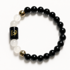 Scorpio (Vrishchik) Rashi Bracelet — Black Obsidian + Milky Quartz