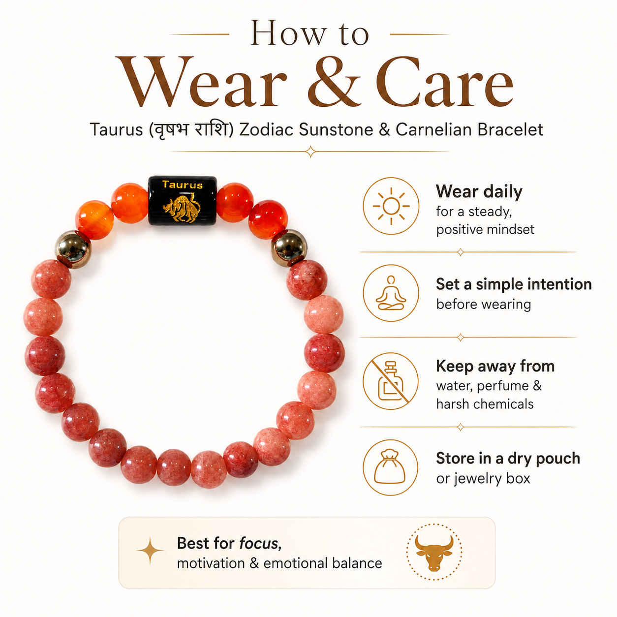 Taurus Rashi Bracelet — how to wear and care — KaalVeda