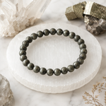 Raw Pyrite Bracelet — detail of the raw metallic surface — KaalVeda