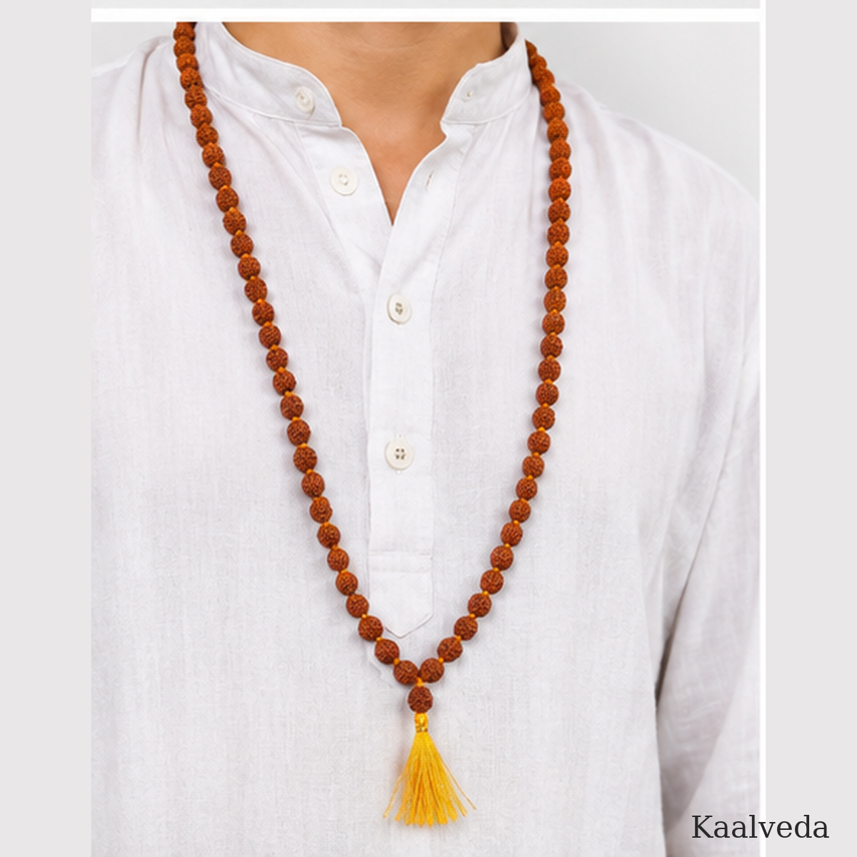 Rudraksha Mala 108+1 — detail of the natural rudraksha beads — KaalVeda