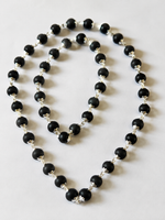 Silver-Capped Karungali Malai — black ebony beads with silver-tone caps — KaalVeda