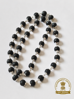 Silver-Capped Karungali Malai — detail of the capped and linked beads — KaalVeda