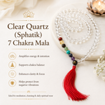 Clear Quartz Sphatik 7 Chakra Mala — for meditation, chanting and daily wear — KaalVeda