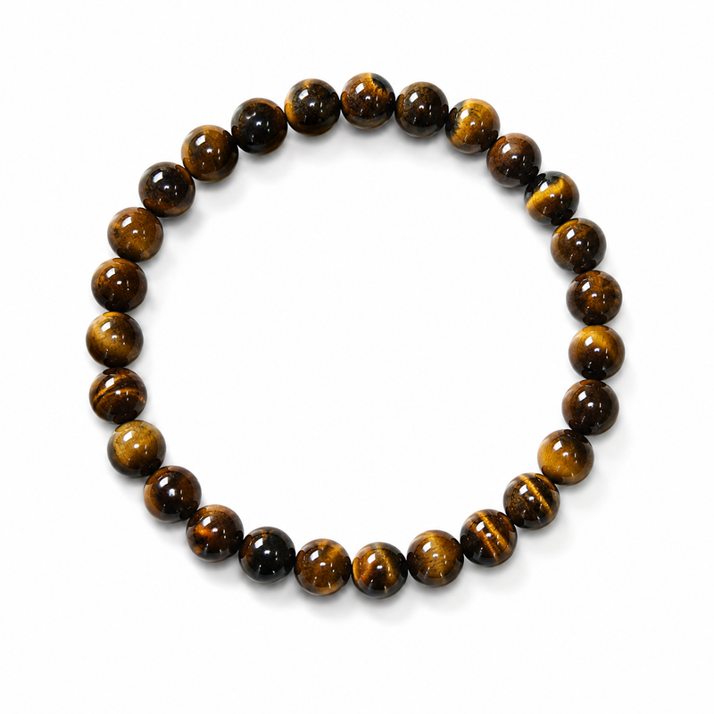 Tiger Eye Bracelet — natural chatoyant tiger eye beads on white — KaalVeda