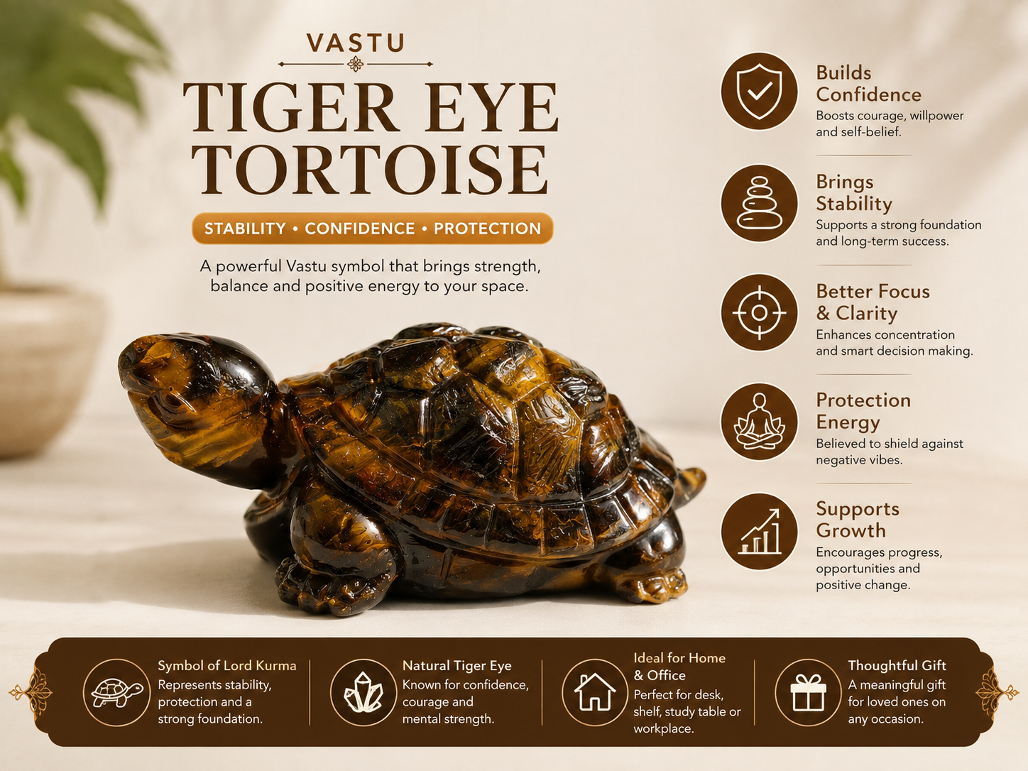 Tiger Eye Tortoise — vastu kachua for stability, confidence and protection — KaalVeda